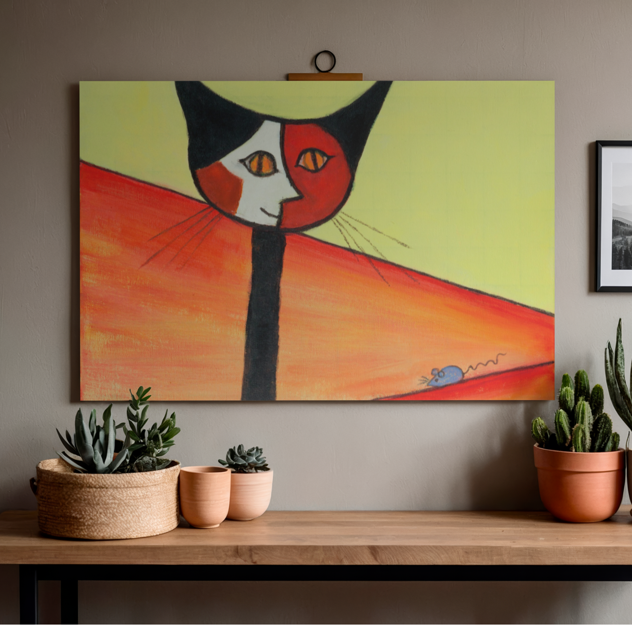 Picasso-Inspired Cat & Mouse Canvas Print – A3 Bold Abstract Wall Art