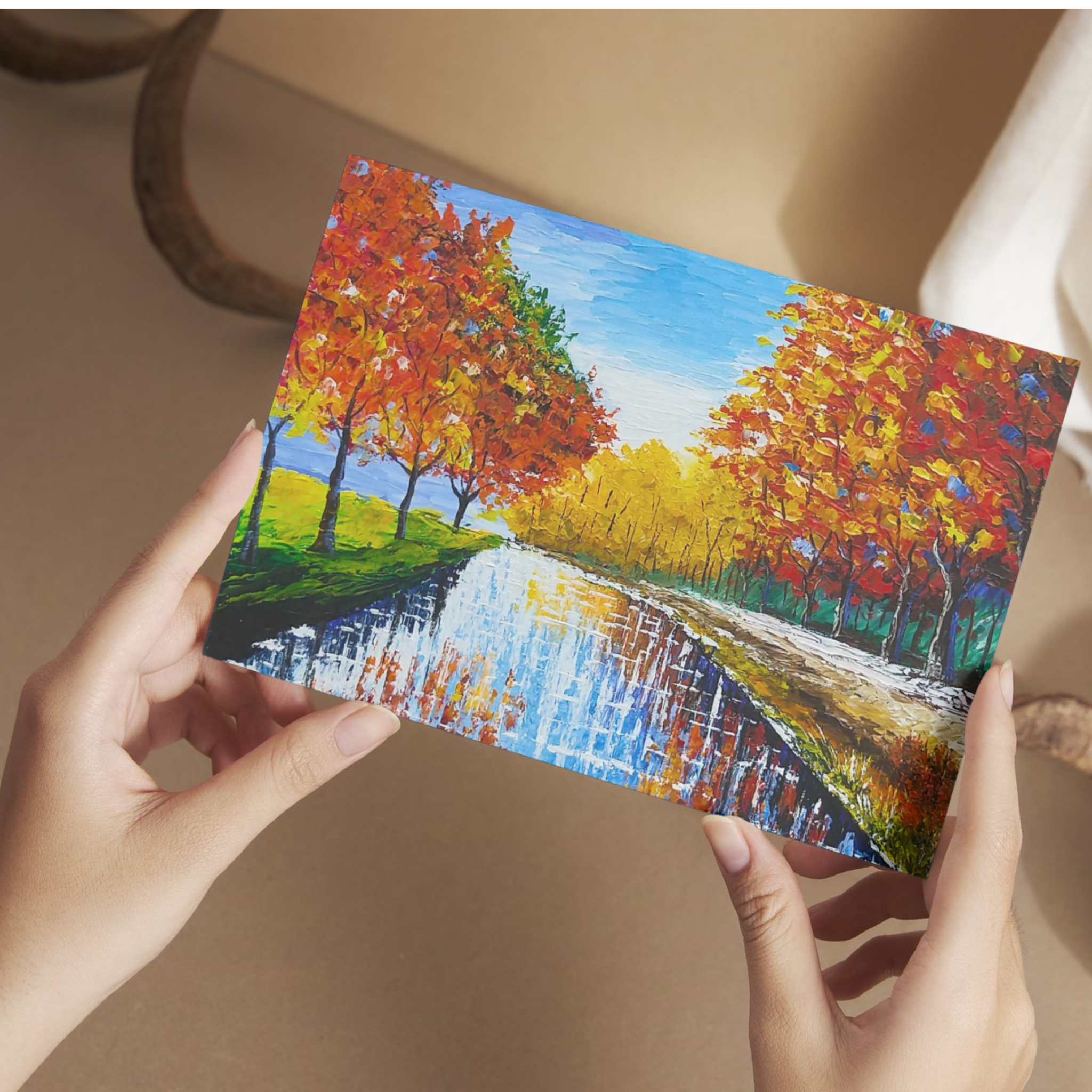 Autumn Trees along the Lake – Acrylic Painting Design