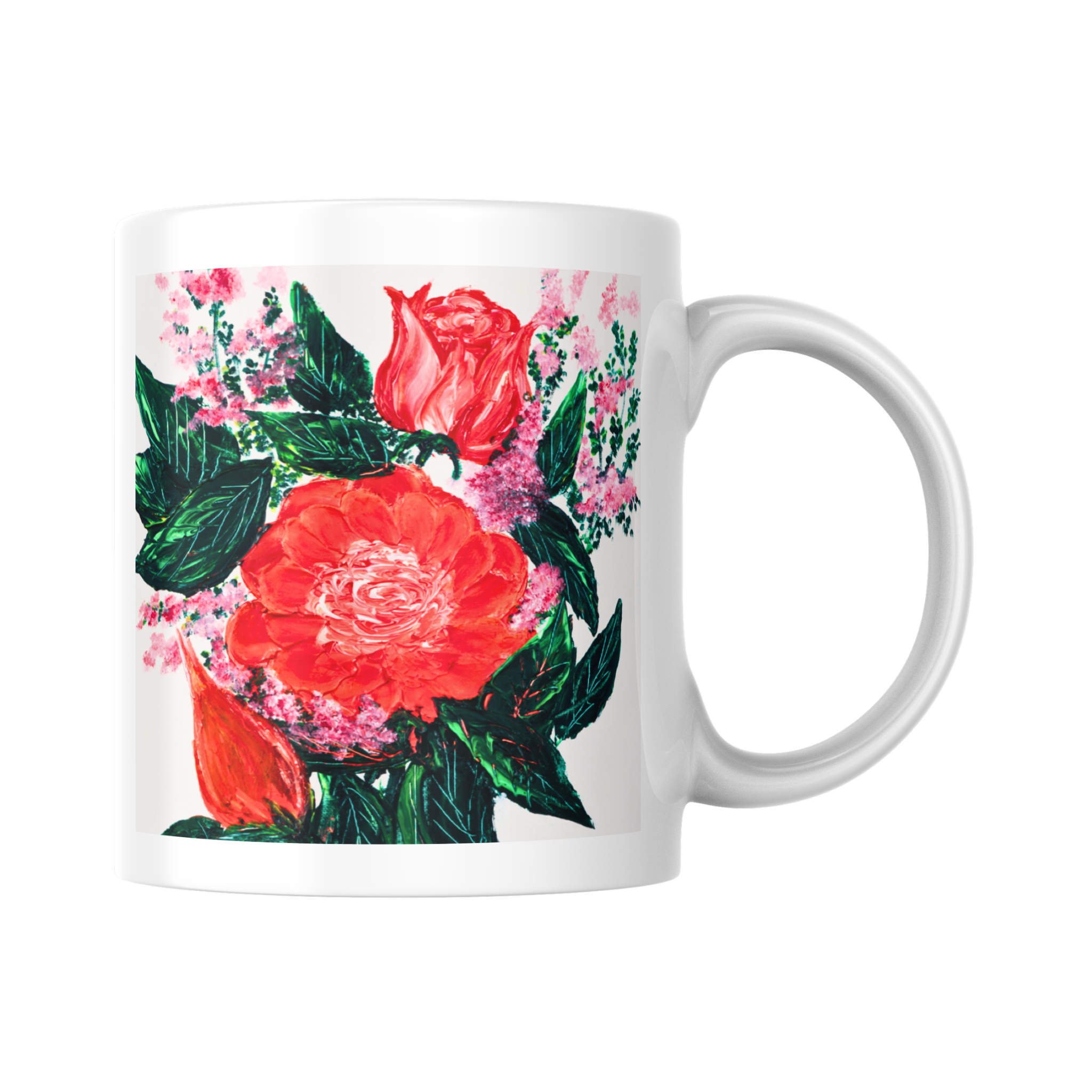 Crimson Rose Mug – Red Floral Ceramic Coffee Mug