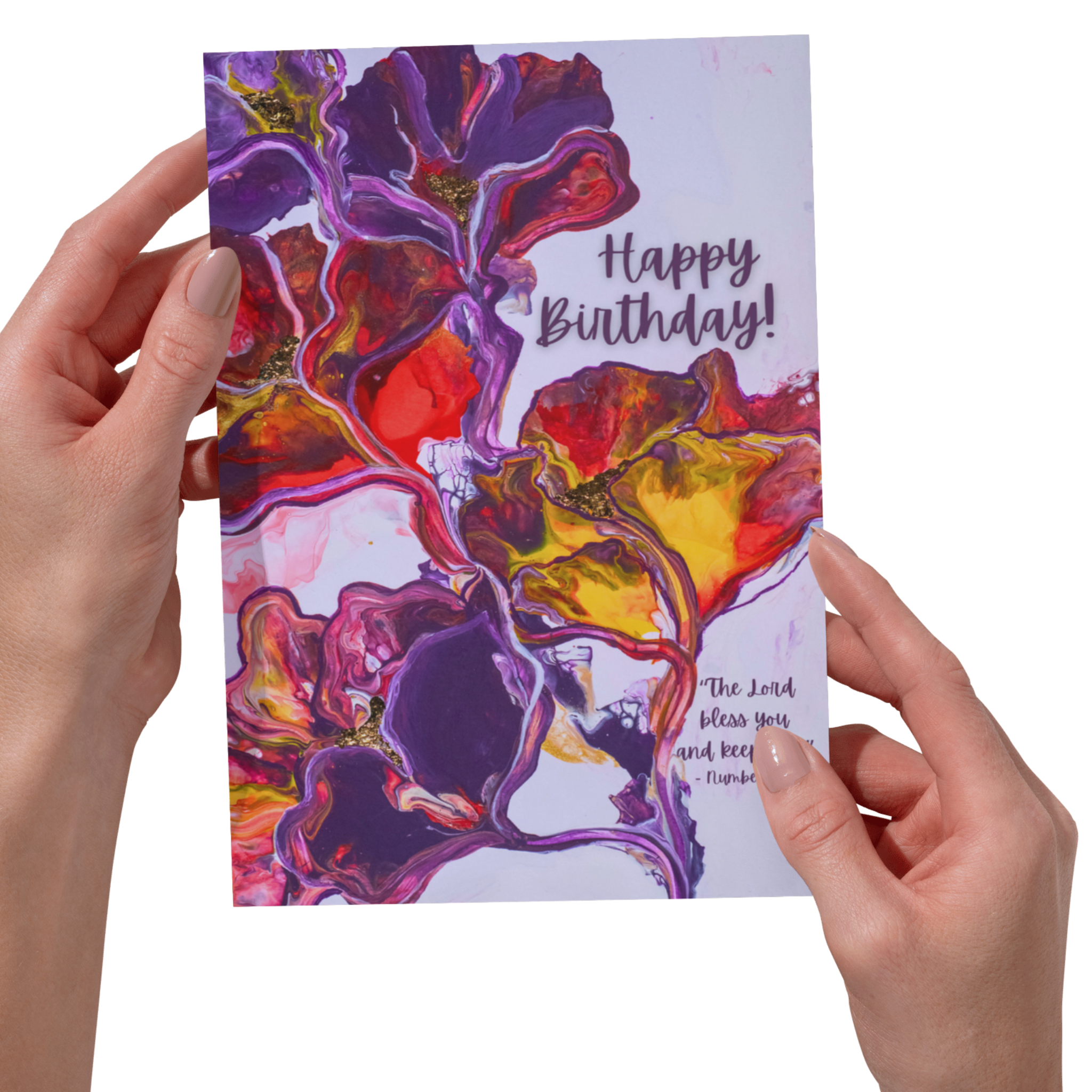Blessed Bloom Acrylic Flow Card – Happy Birthday Greeting Card with Abstract Florals & Biblical Blessing