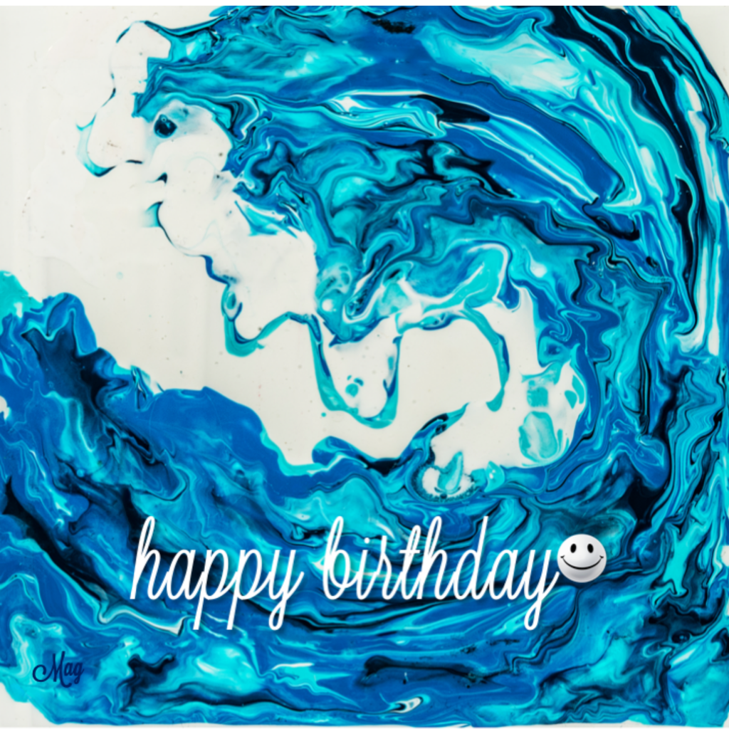 Ocean Swirl Card – Happy Birthday Greeting Card with Acrylic Pour Wave & Smiley Detail