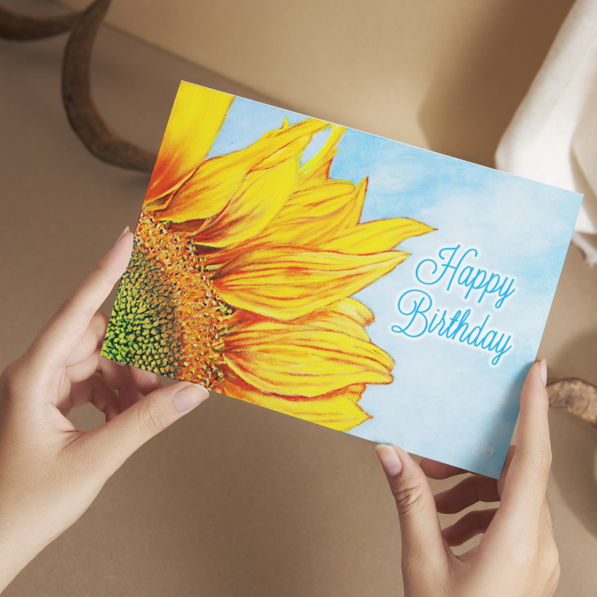 Sunflower Sky Card – Happy Birthday Greeting Card with Sunflower & Blue Sky Background