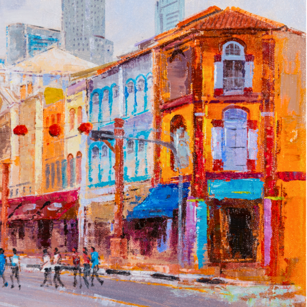 Singapore Chinatown Street Scene Canvas Print – A3 Cultural Landscape Wall Art