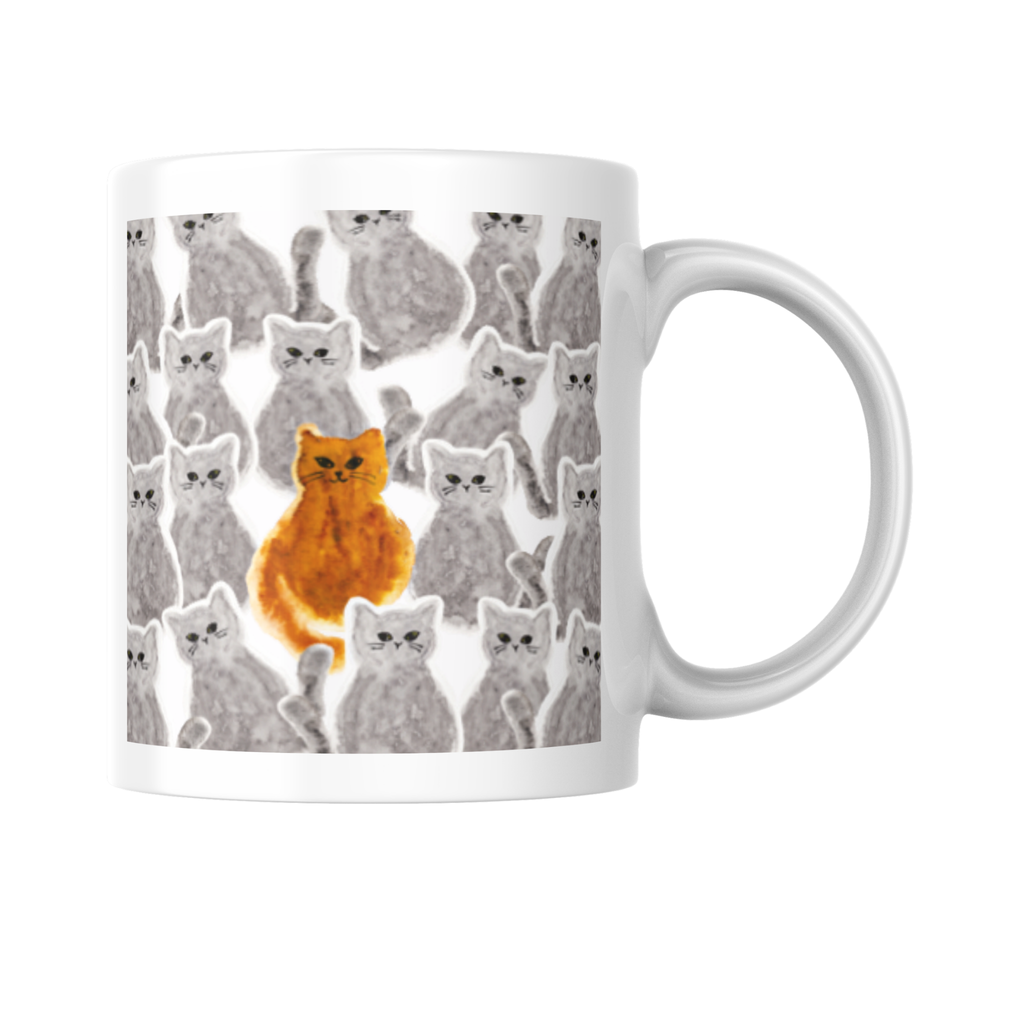 Orange Cat Among Gray Cats Mug – Stand Out Boldly Ceramic Coffee Mug
