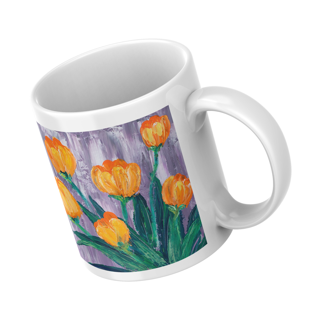 Orange Tulips Mug – Impasto Floral Ceramic Coffee Mug