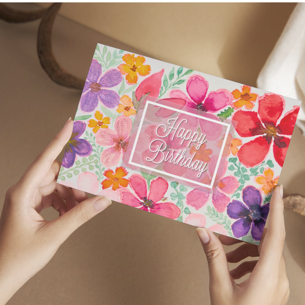 Vibrant Bloom Birthday Card – Watercolour Floral Design