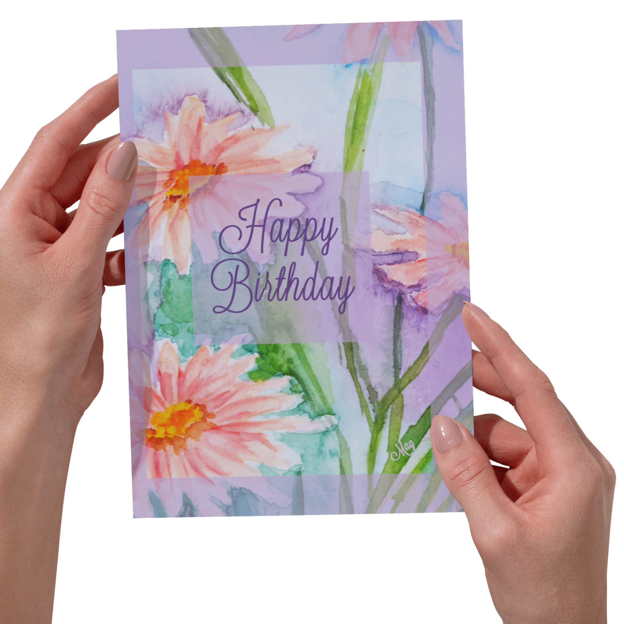 Petal Glow Card – Happy Birthday Greeting Card with Watercolor Floral Painting