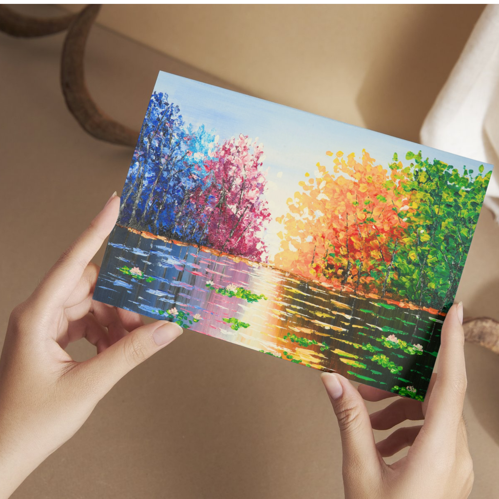 Seasons Reflections Landscape Card – Acrylic Impasto Painting Design