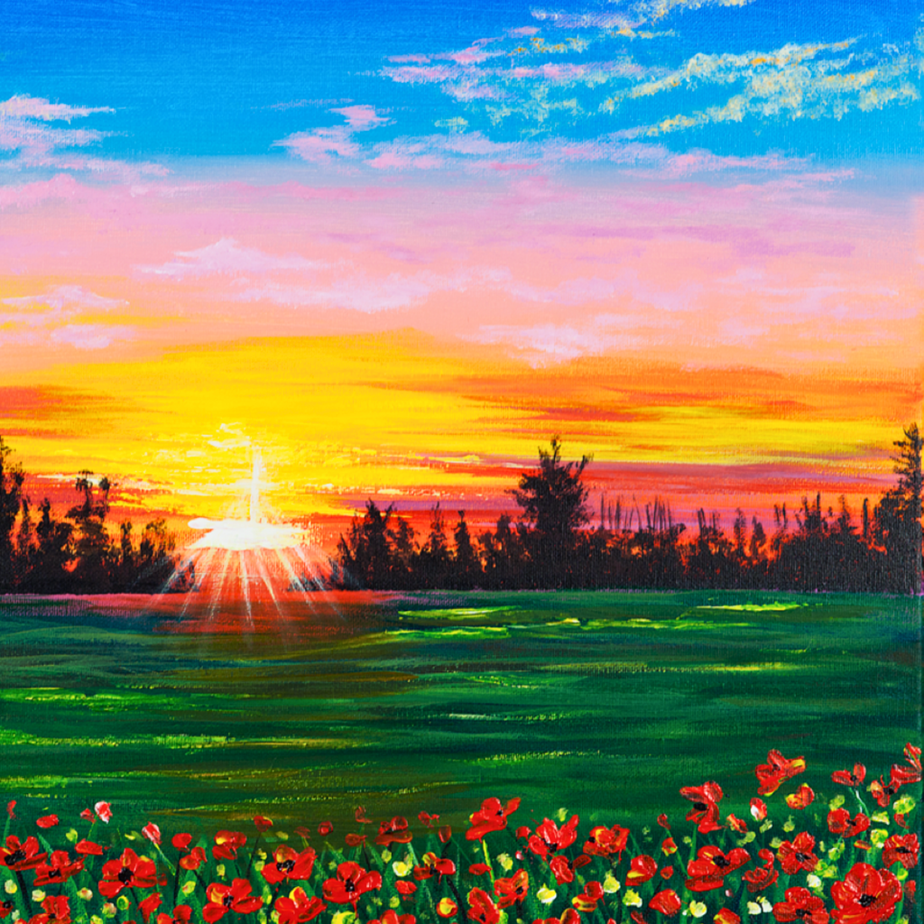 Sunset Field Canvas Print – A3 Romantic Landscape Wall Art