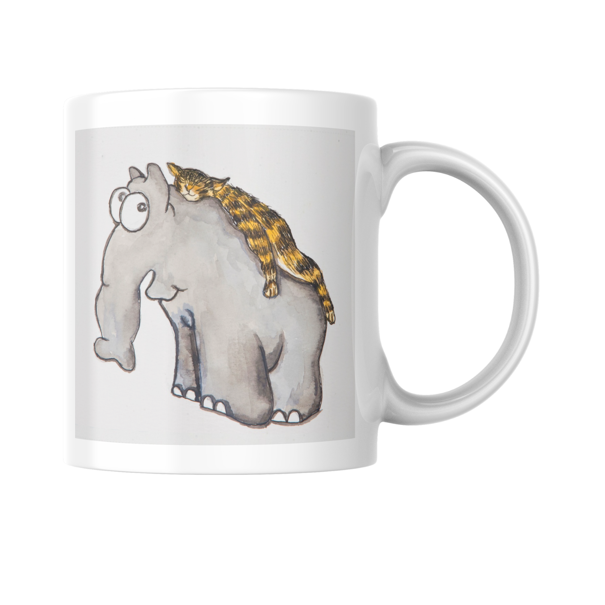 Elephant & Cat Napping Mug – Whimsical Companionship Ceramic Coffee Mug