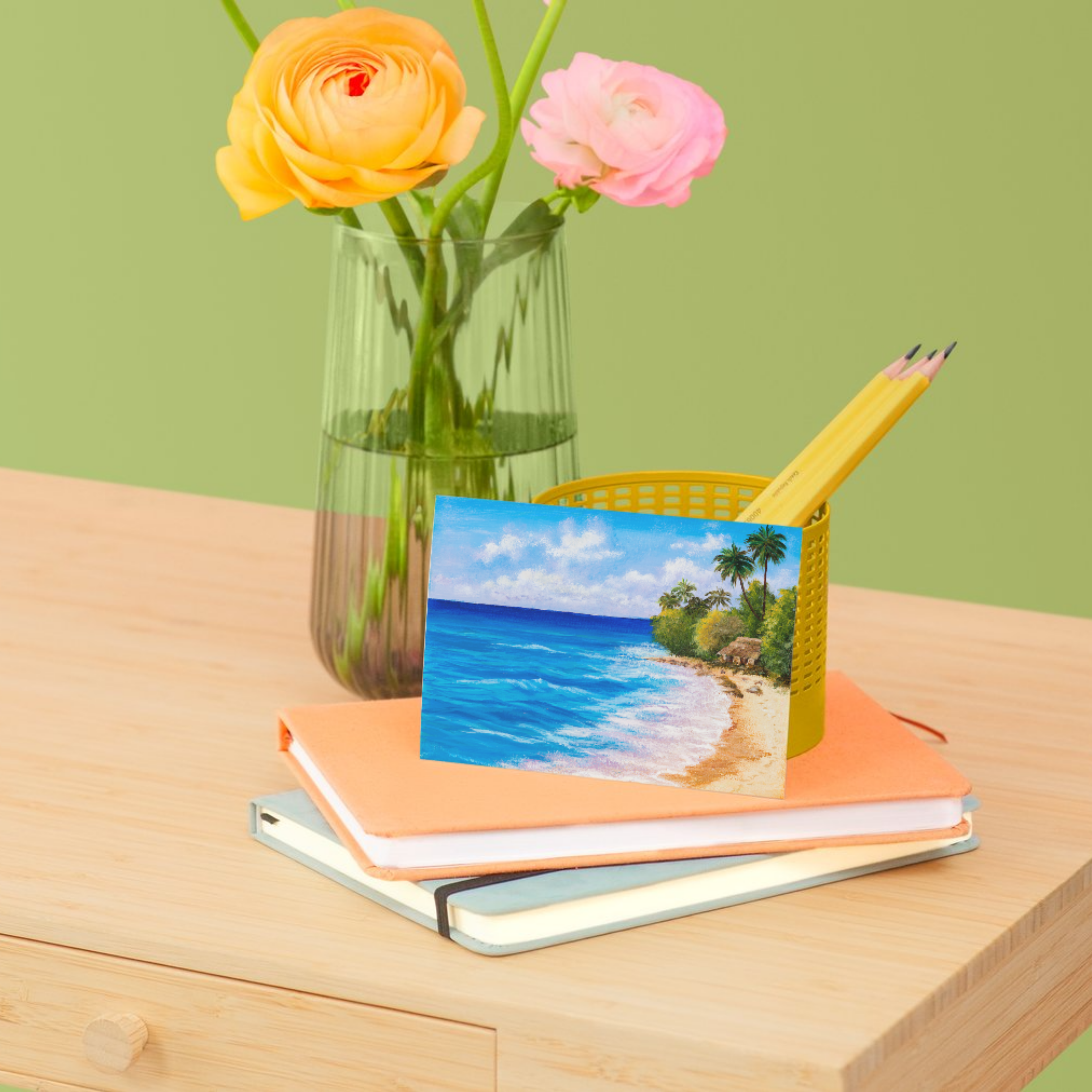 Tropical Escape – Blank Greeting Card with Craft Envelope & Vibrant Beach Scene