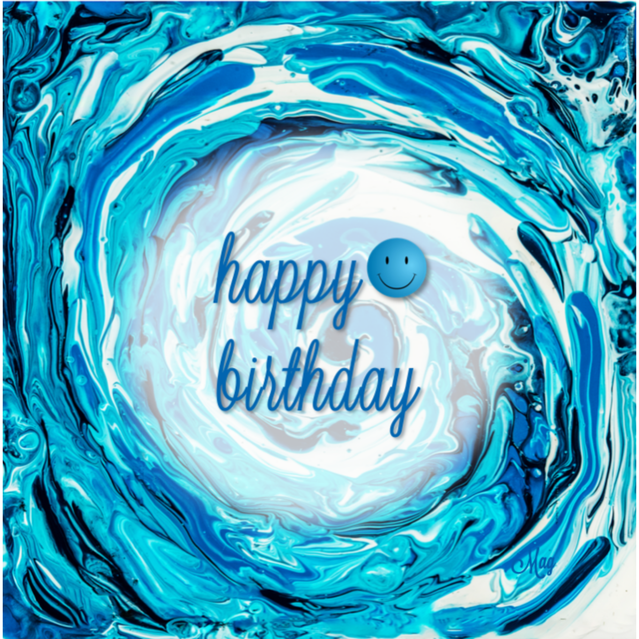 Spiral Splash Card – Happy Birthday Greeting Card with Acrylic Pour Spiral Wave & Smiley Detail