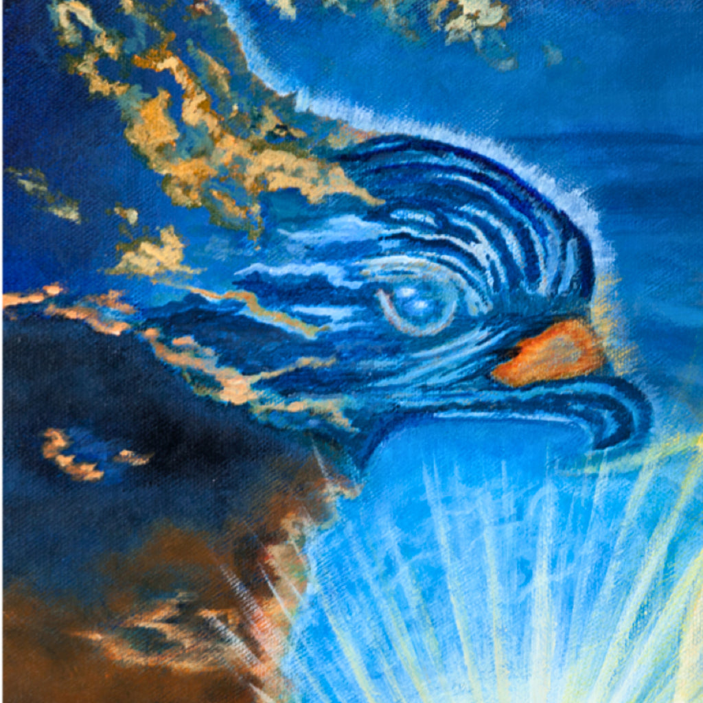 Sky Spirit – Dual-Orientation Abstract Canvas with Bird Cloud & Radiant Light