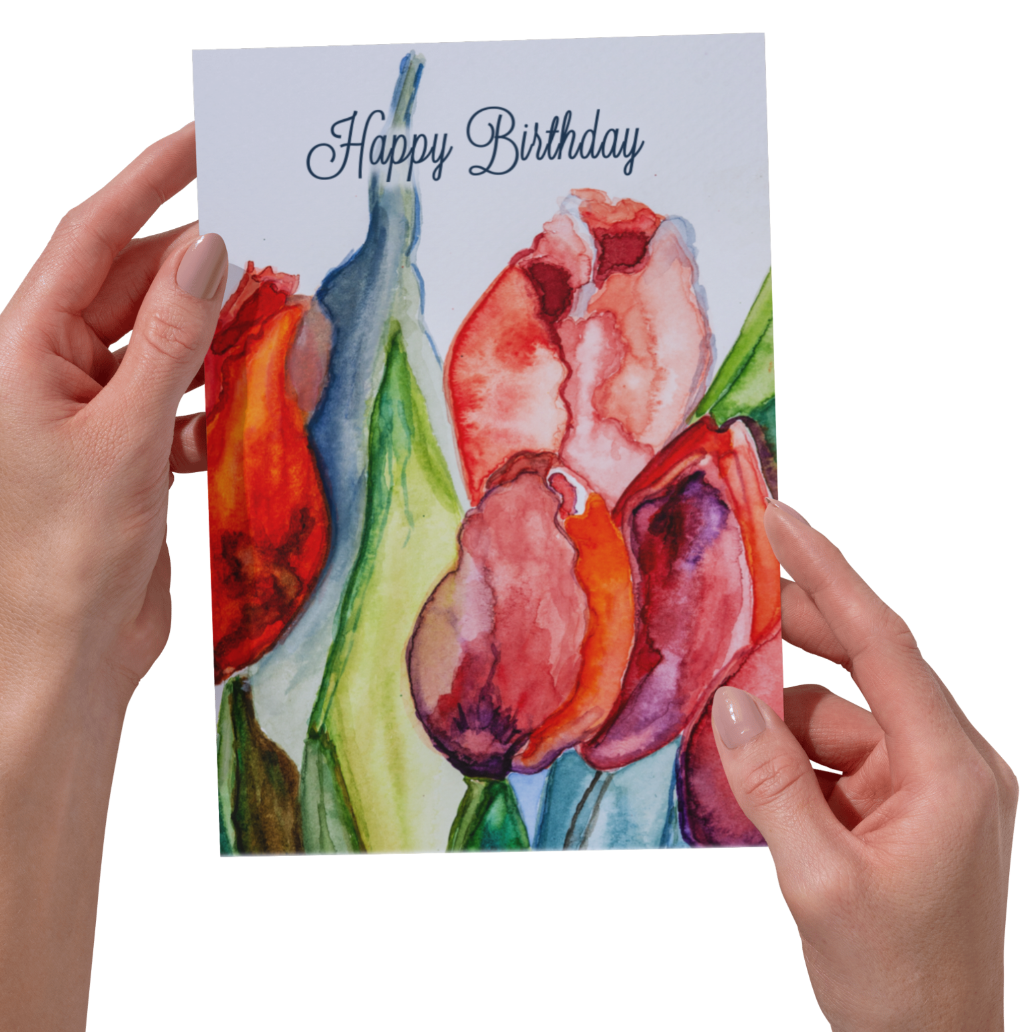 Tulip Joy Card – Happy Birthday Greeting Card with Watercolor Tulips