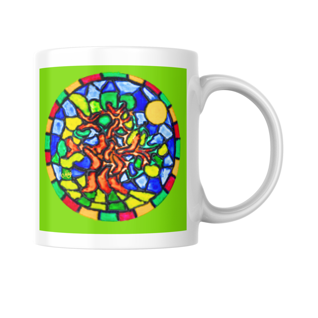 Stained Glass Tree of Life Mug – Vibrant Mosaic Ceramic Coffee Mug