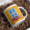 Window Bloom Mug – Ceramic Mug with Vibrant Rustic Window & Floral Artwork