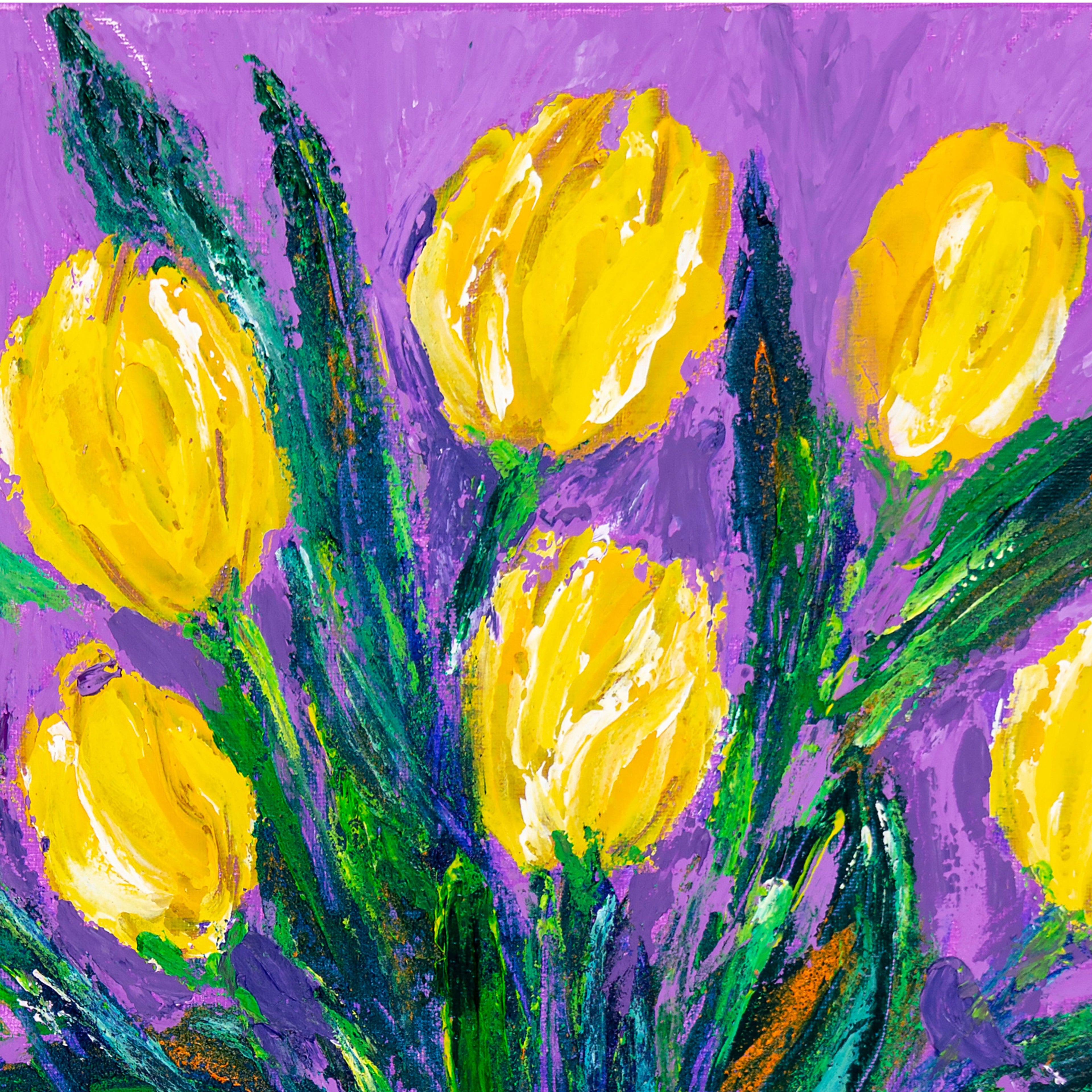 Vibrant Yellow Tulips Painting – Floral Wall Art Print | Sunshine Bloom Acrylic Artwork