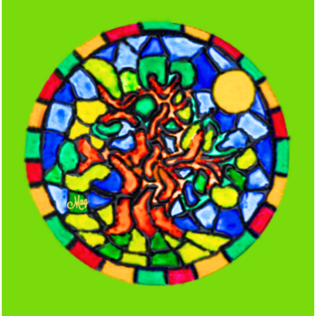 Stained Glass Tree of Life Canvas Print – A3 Vibrant Spiritual Wall Art