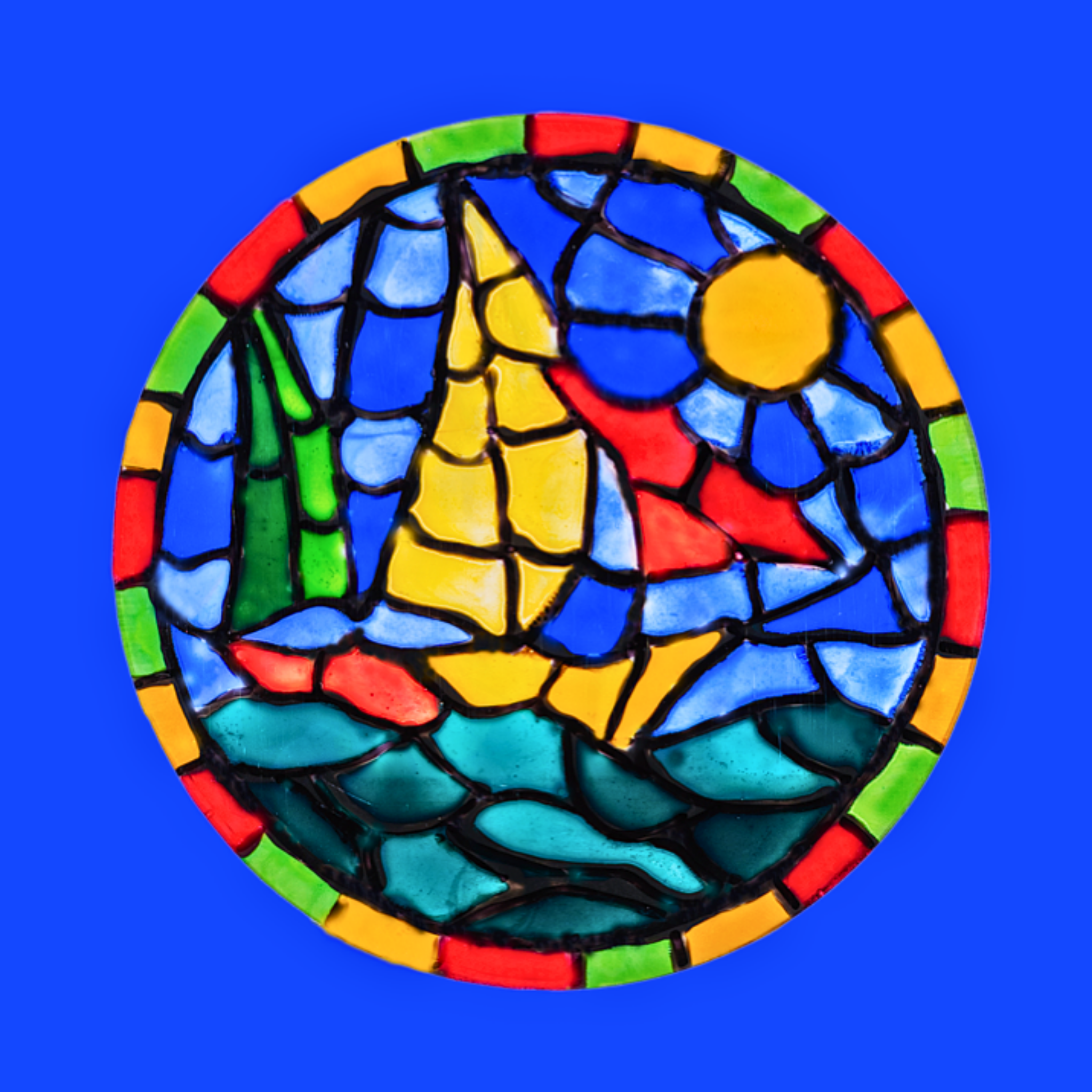 Stained Glass Sailboat at Sea Canvas Print – A3 Nautical Mosaic Wall Art