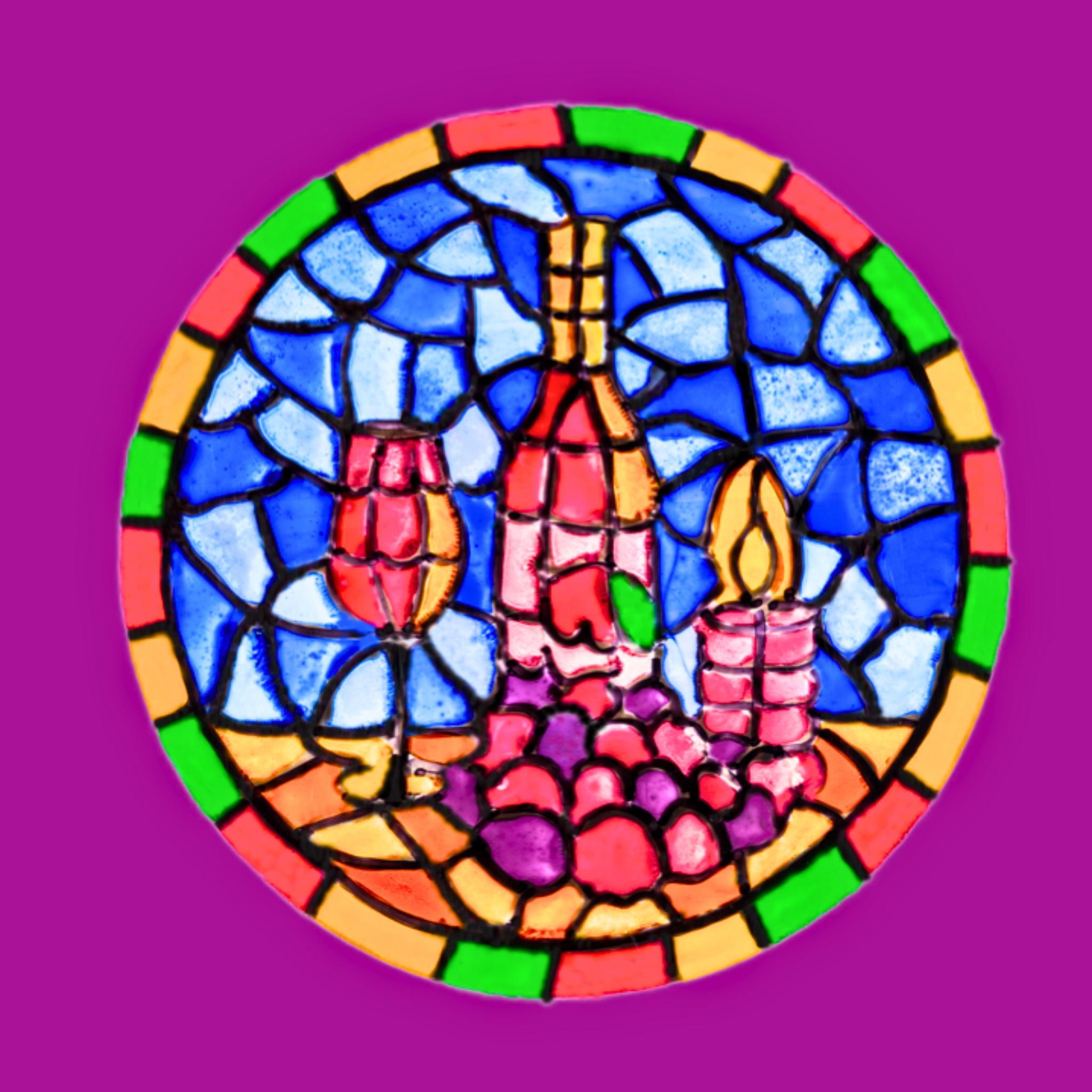 Stained Glass Wine & Candlelight Canvas Print – A3 Elegant Mosaic Wall Art