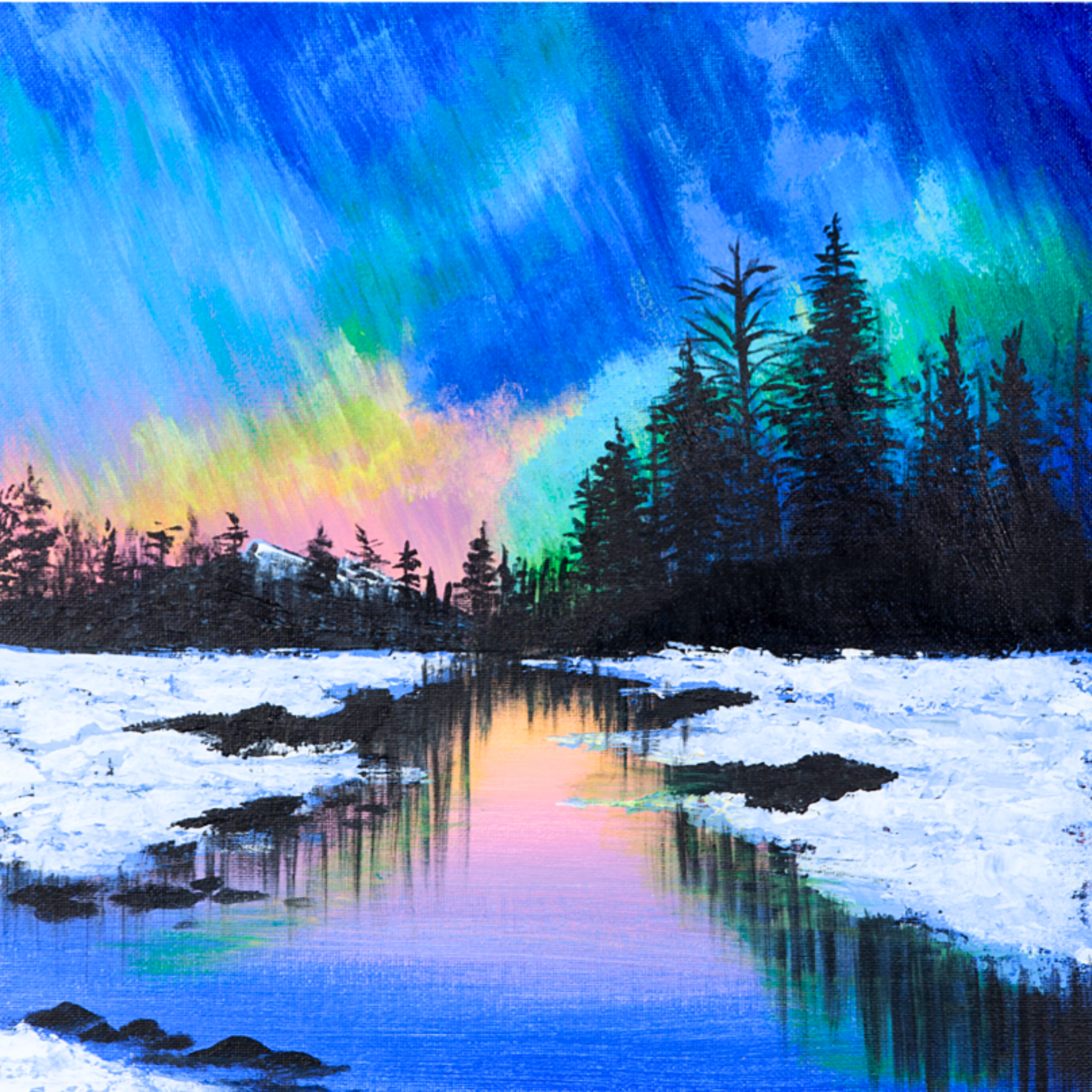 Aurora Borealis Winter Canvas Print – A3 Northern Lights Landscape Wall Art