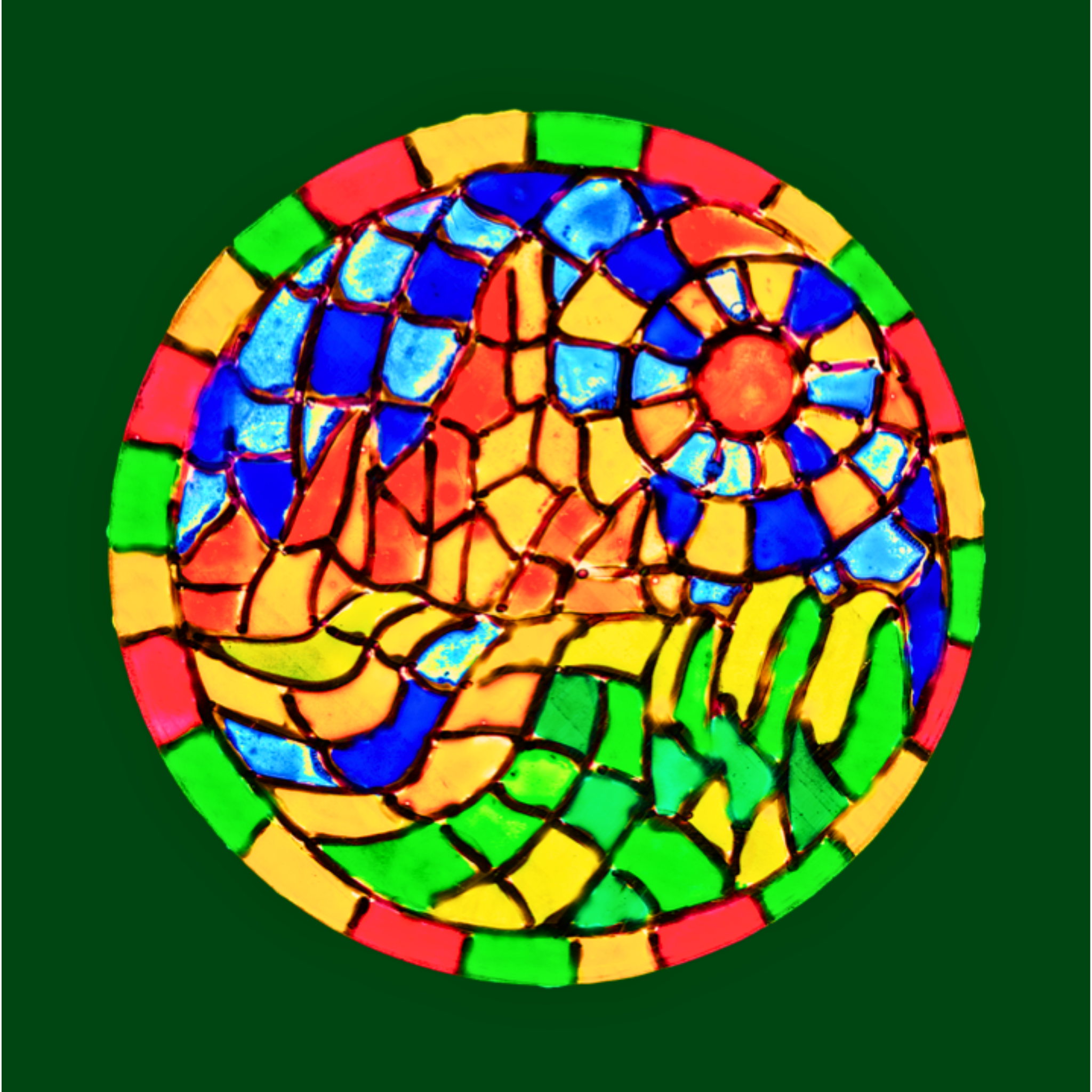 Stained Glass Mountain Landscape Canvas Print – A3 Colorful Mosaic Wall Art