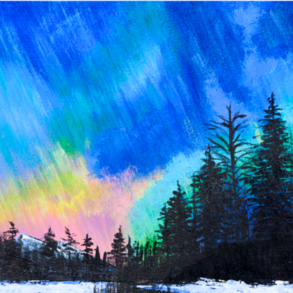 Aurora Borealis Winter Canvas Print – A3 Northern Lights Landscape Wall Art