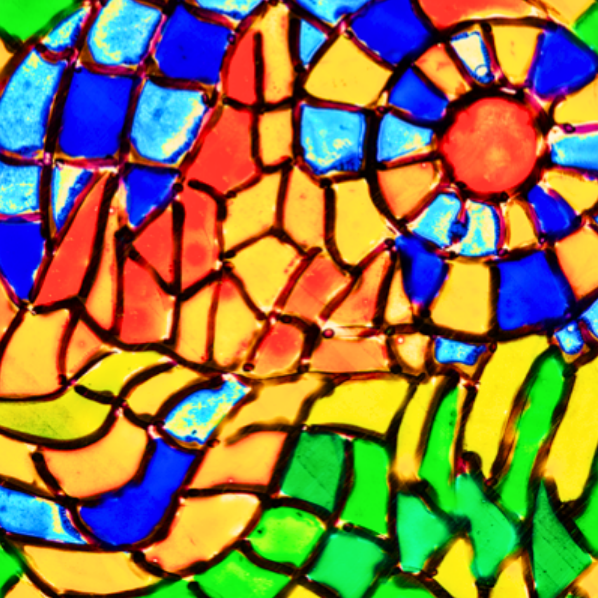Stained Glass Mountain Landscape Canvas Print – A3 Colorful Mosaic Wall Art