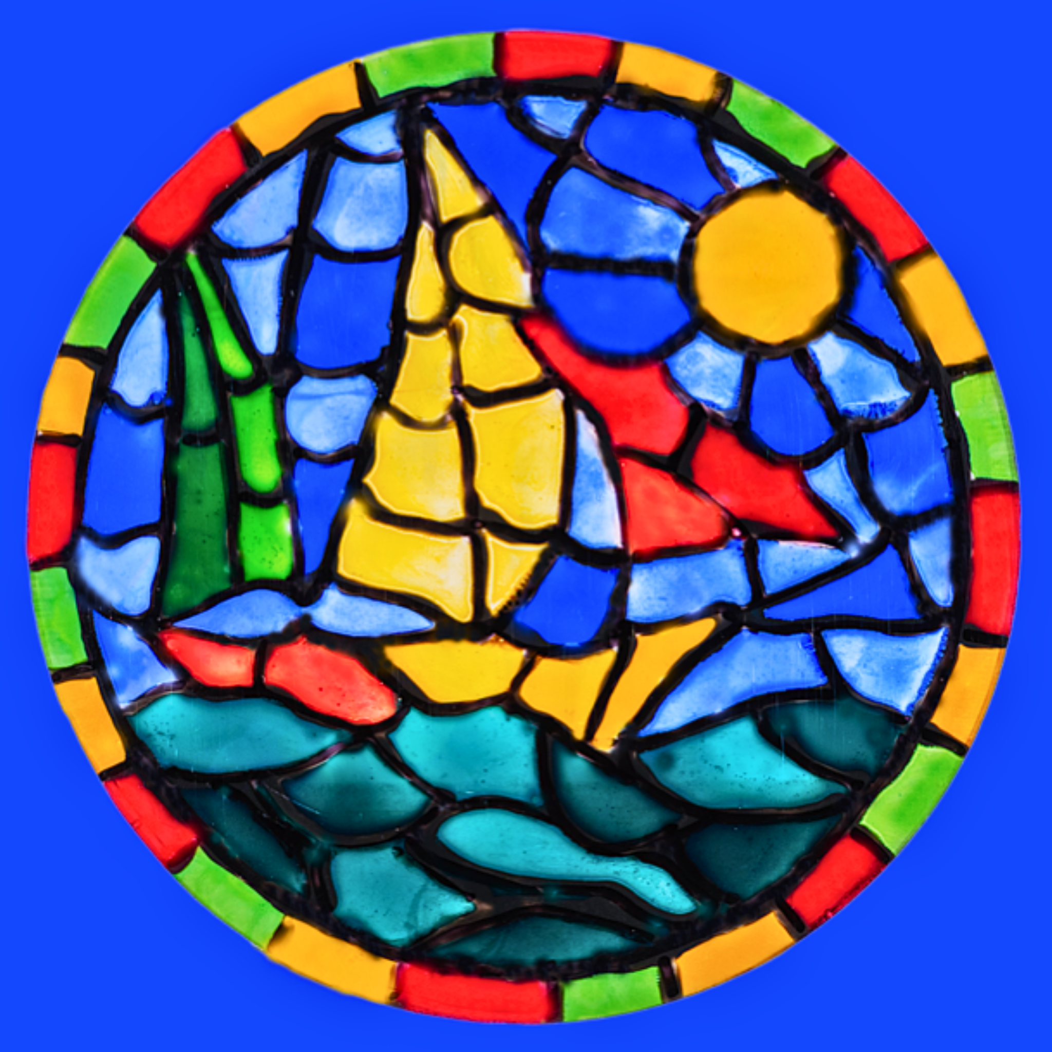 Stained Glass Sailboat at Sea Canvas Print – A3 Nautical Mosaic Wall Art