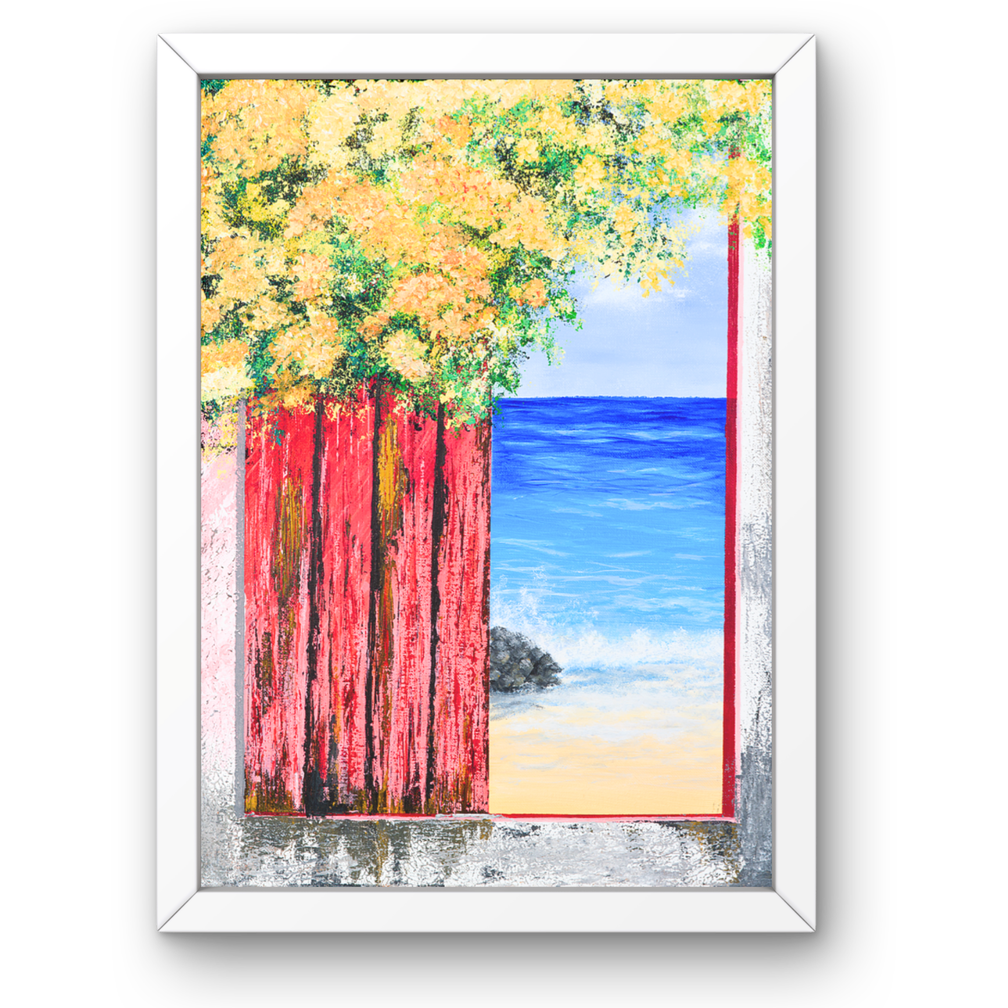 Ocean View with Blossoms Canvas Print – A3 Coastal Floral Landscape Wall Art