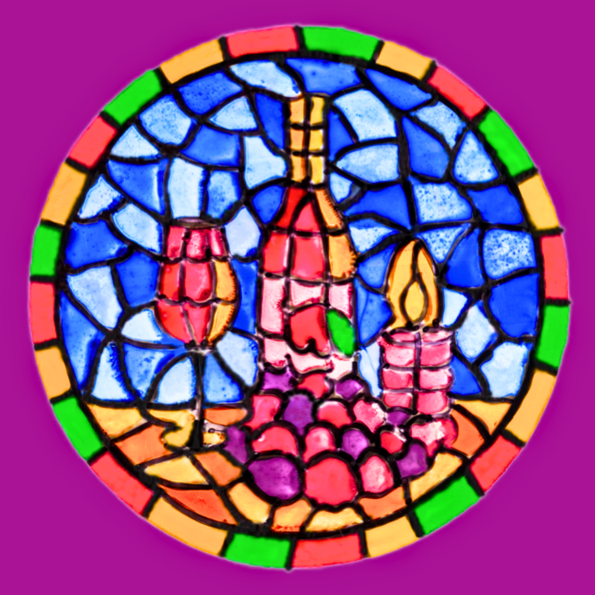 Stained Glass Wine & Candlelight Canvas Print – A3 Elegant Mosaic Wall Art