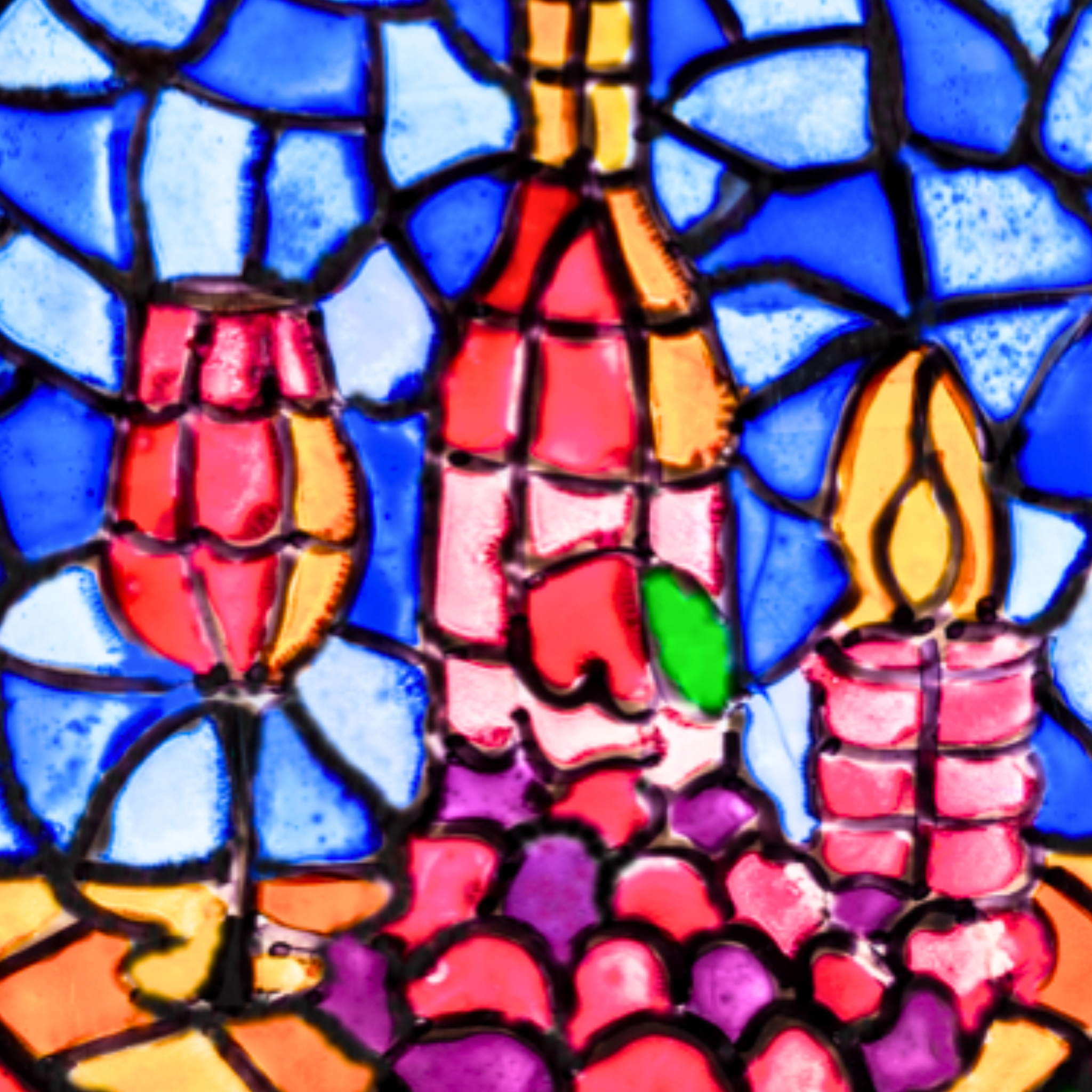 Stained Glass Wine & Candlelight Canvas Print – A3 Elegant Mosaic Wall Art