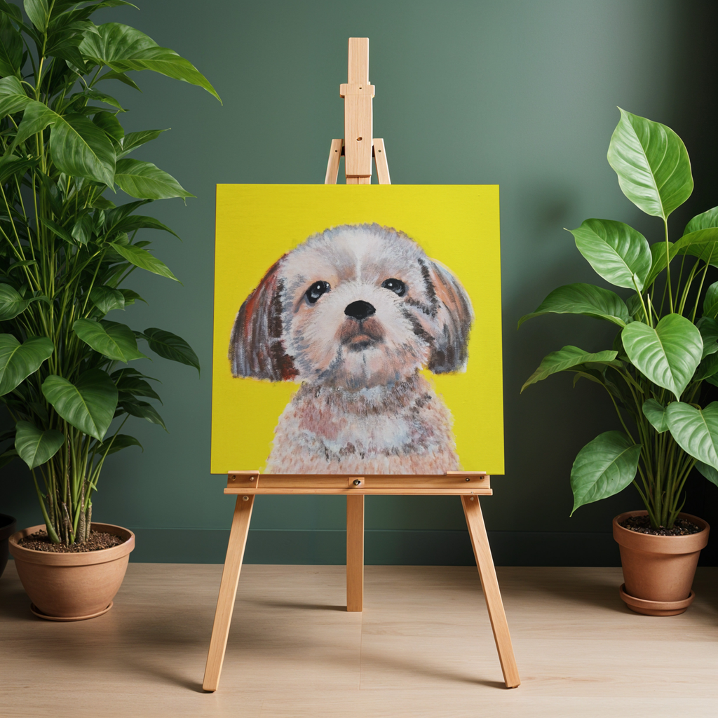 Lhasa Apso Portrait on Yellow Background Canvas Print – A3 Cheerful Dog Wall Art