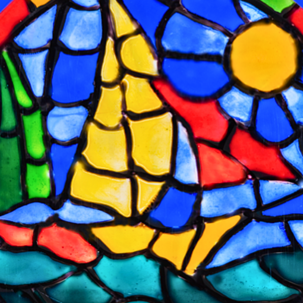 Stained Glass Sailboat at Sea Canvas Print – A3 Nautical Mosaic Wall Art