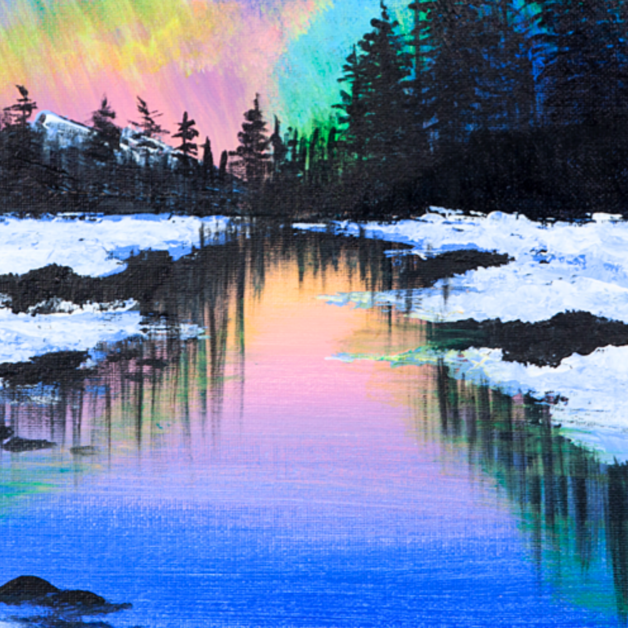 Aurora Borealis Winter Canvas Print – A3 Northern Lights Landscape Wall Art