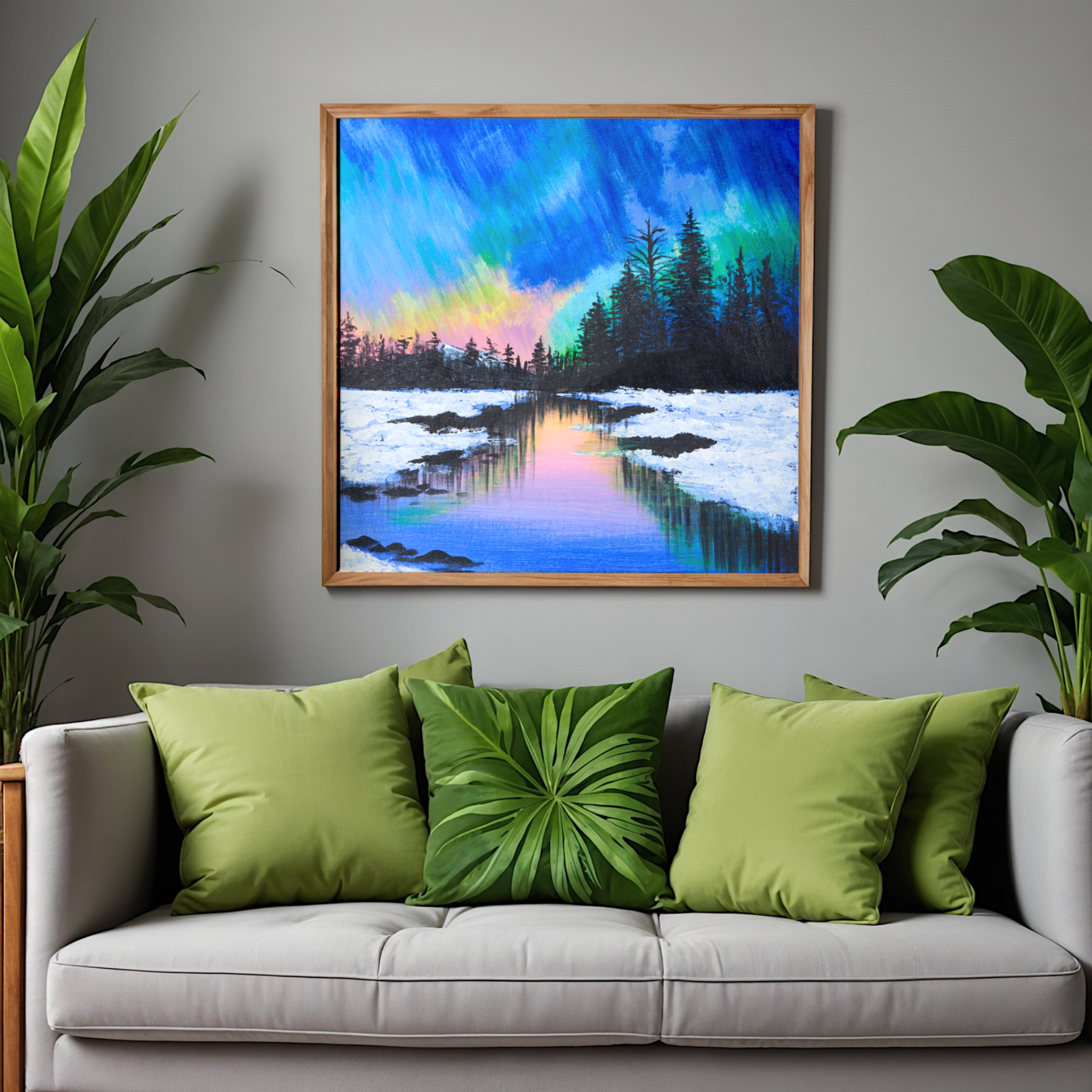 Aurora Borealis Winter Canvas Print – A3 Northern Lights Landscape Wall Art