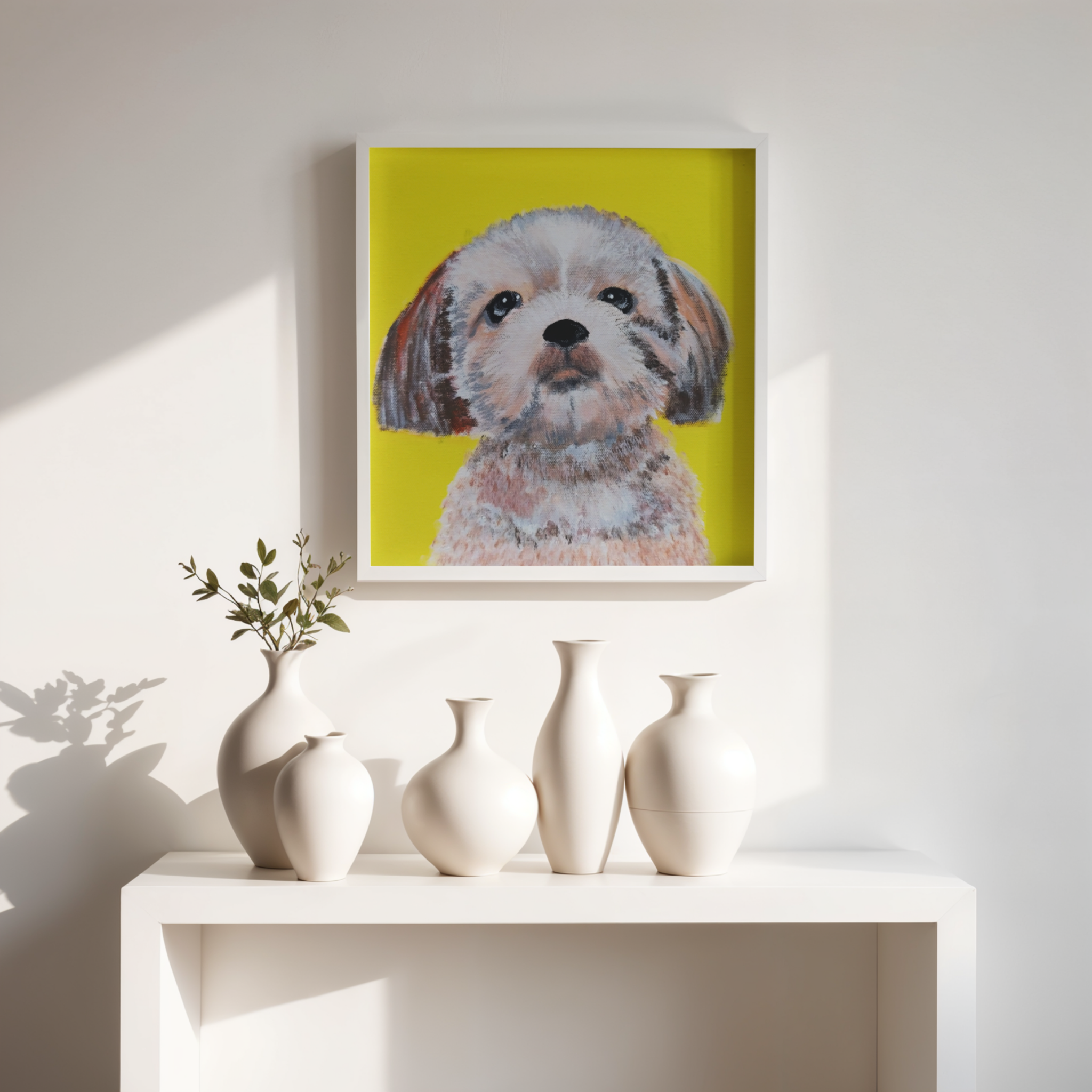 Lhasa Apso Portrait on Yellow Background Canvas Print – A3 Cheerful Dog Wall Art