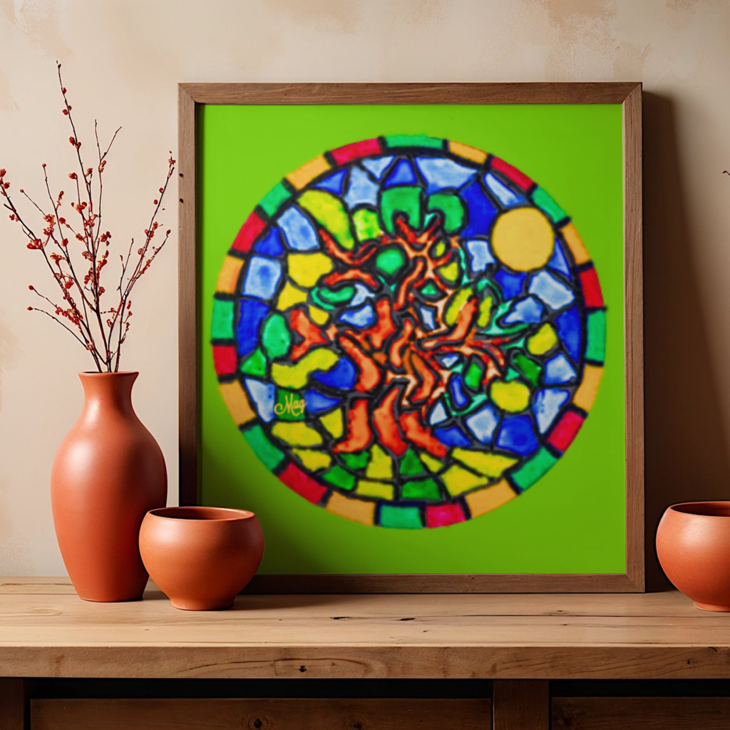 Stained Glass Tree of Life Canvas Print – A3 Vibrant Spiritual Wall Art