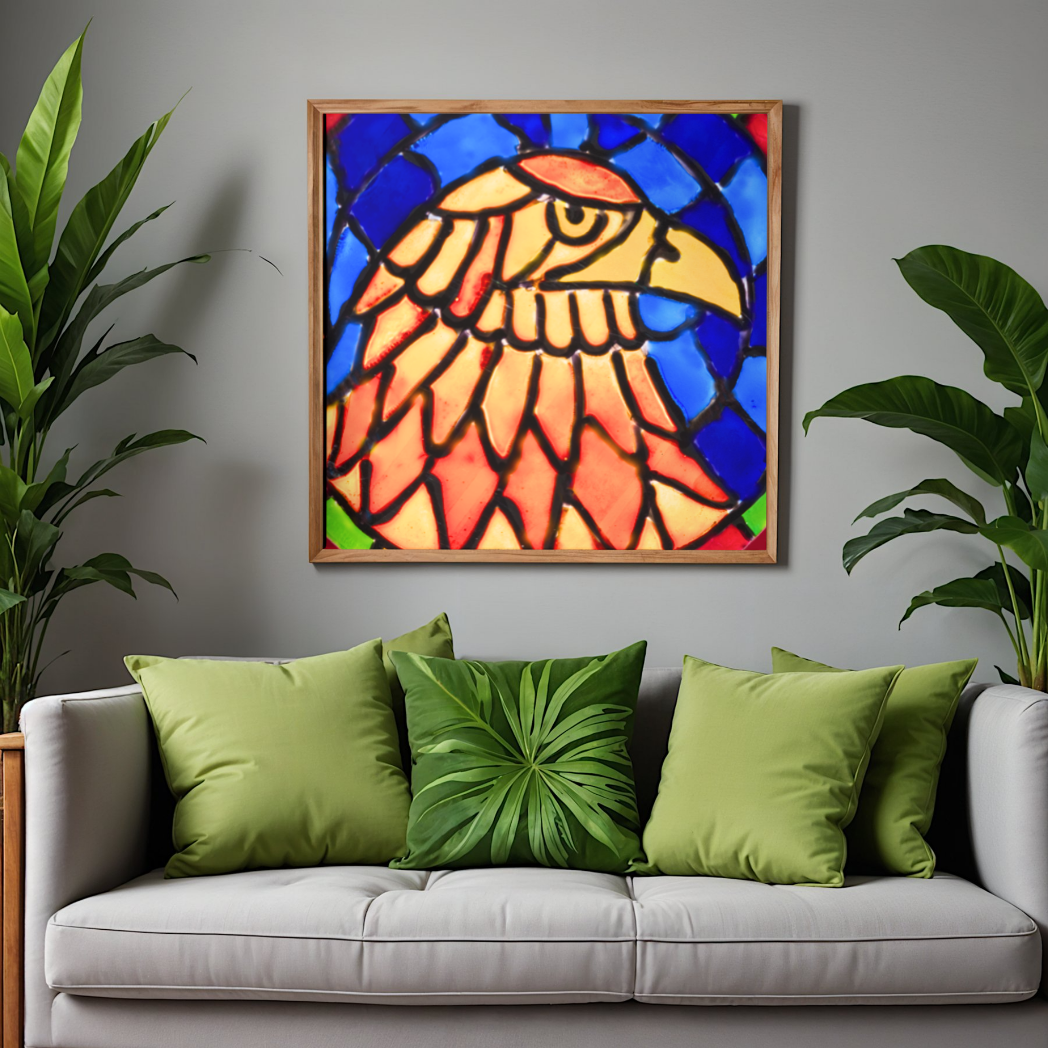 Stained Glass Eagle Portrait Canvas Print – A3 Bold Mosaic Wall Art