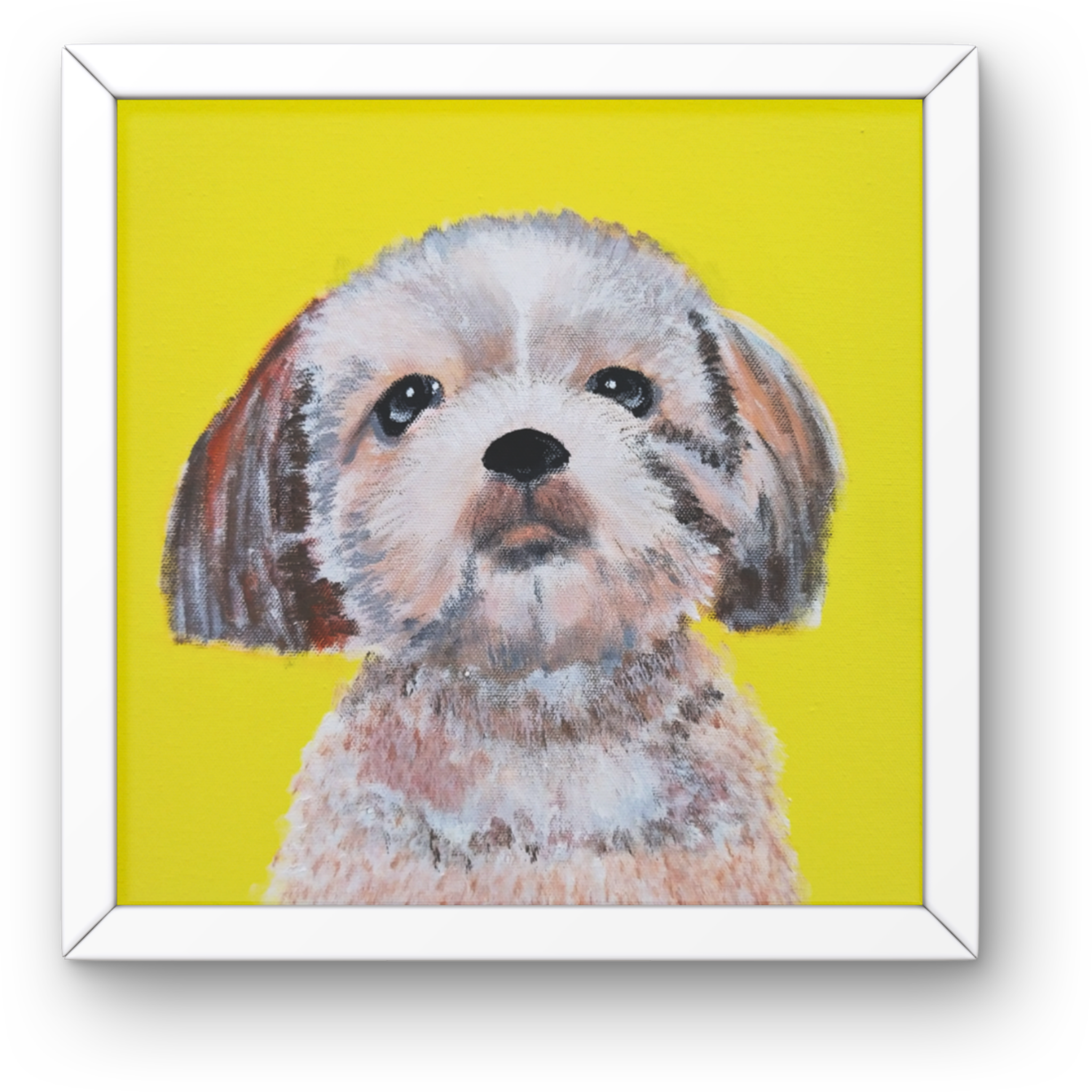 Lhasa Apso Portrait on Yellow Background Canvas Print – A3 Cheerful Dog Wall Art