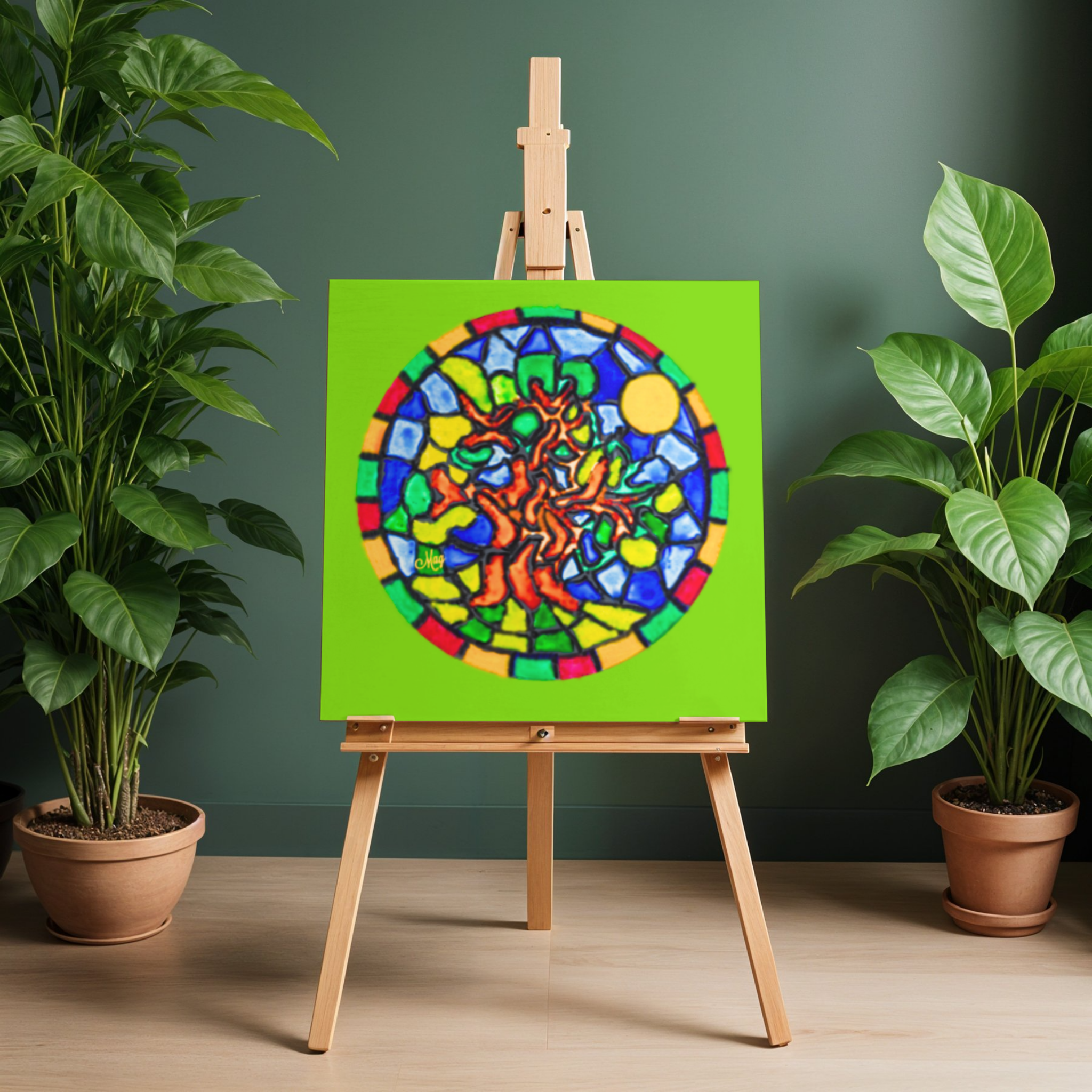 Stained Glass Tree of Life Canvas Print – A3 Vibrant Spiritual Wall Art