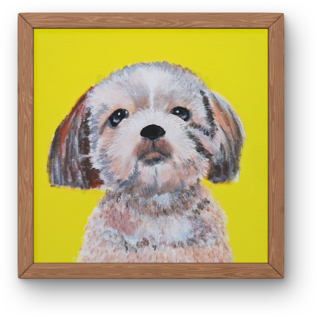 Lhasa Apso Portrait on Yellow Background Canvas Print – A3 Cheerful Dog Wall Art