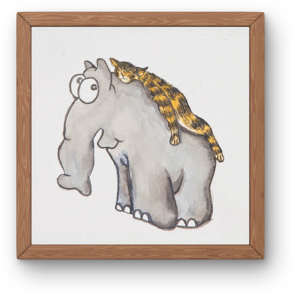 Elephant & Cat Watercolor Canvas Print – A3 Whimsical Friendship Wall Art