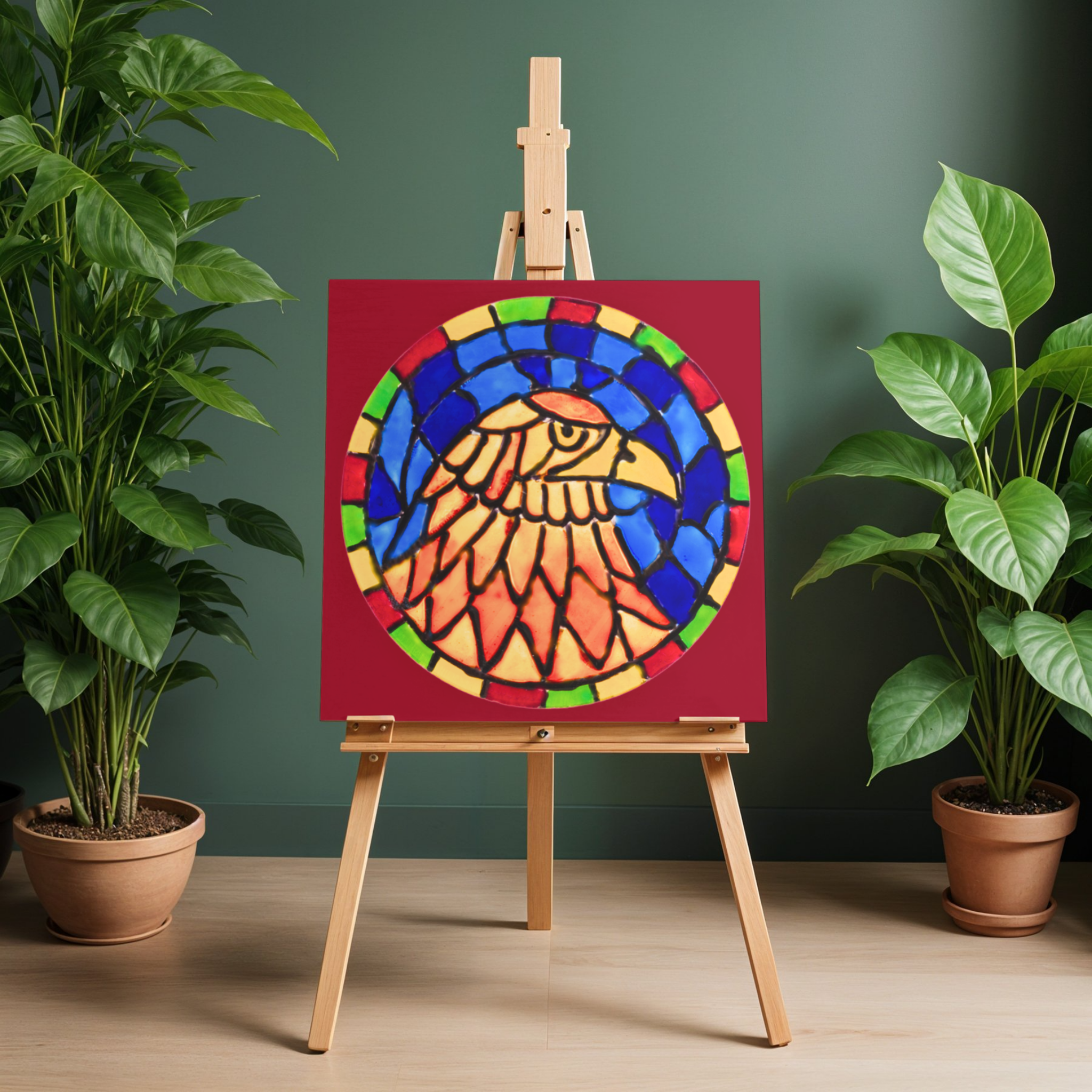 Stained Glass Eagle Portrait Canvas Print – A3 Bold Mosaic Wall Art