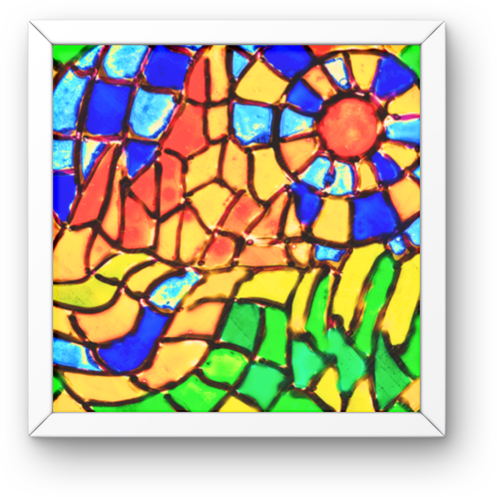 Stained Glass Mountain Landscape Canvas Print – A3 Colorful Mosaic Wall Art