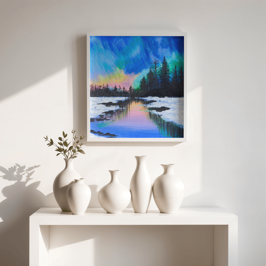 Aurora Borealis Winter Canvas Print – A3 Northern Lights Landscape Wall Art