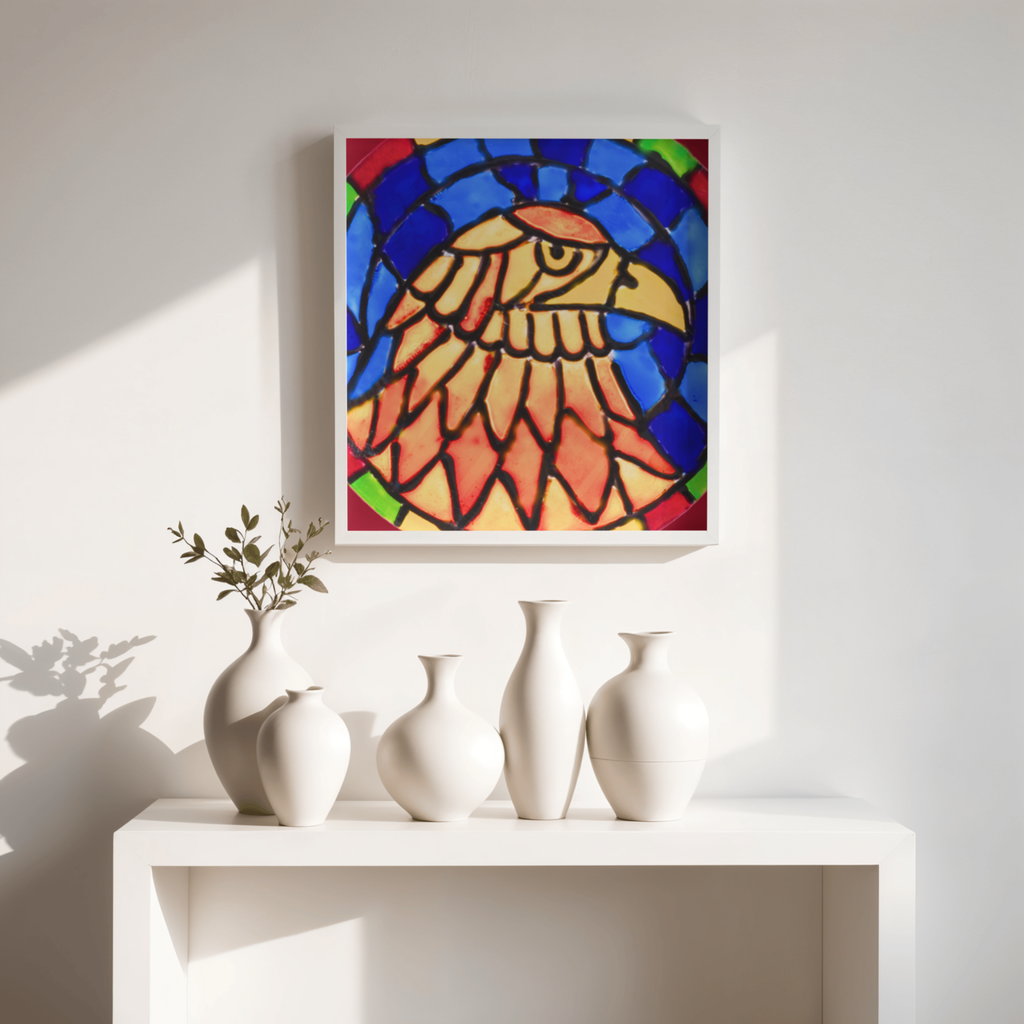 Stained Glass Eagle Portrait Canvas Print – A3 Bold Mosaic Wall Art