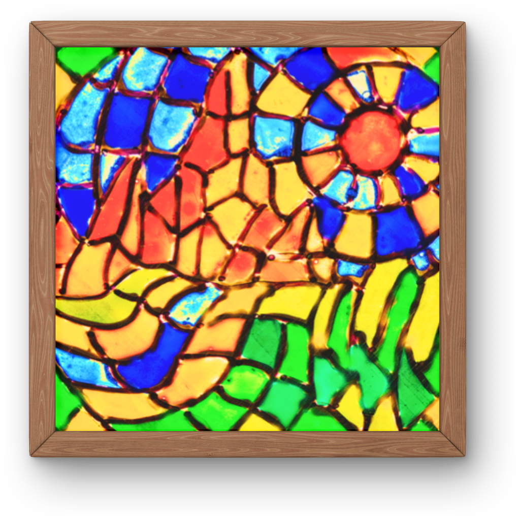 Stained Glass Mountain Landscape Canvas Print – A3 Colorful Mosaic Wall Art