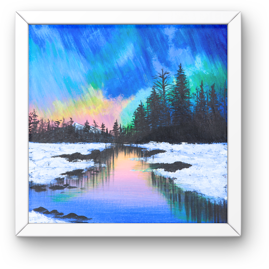 Aurora Borealis Winter Canvas Print – A3 Northern Lights Landscape Wall Art