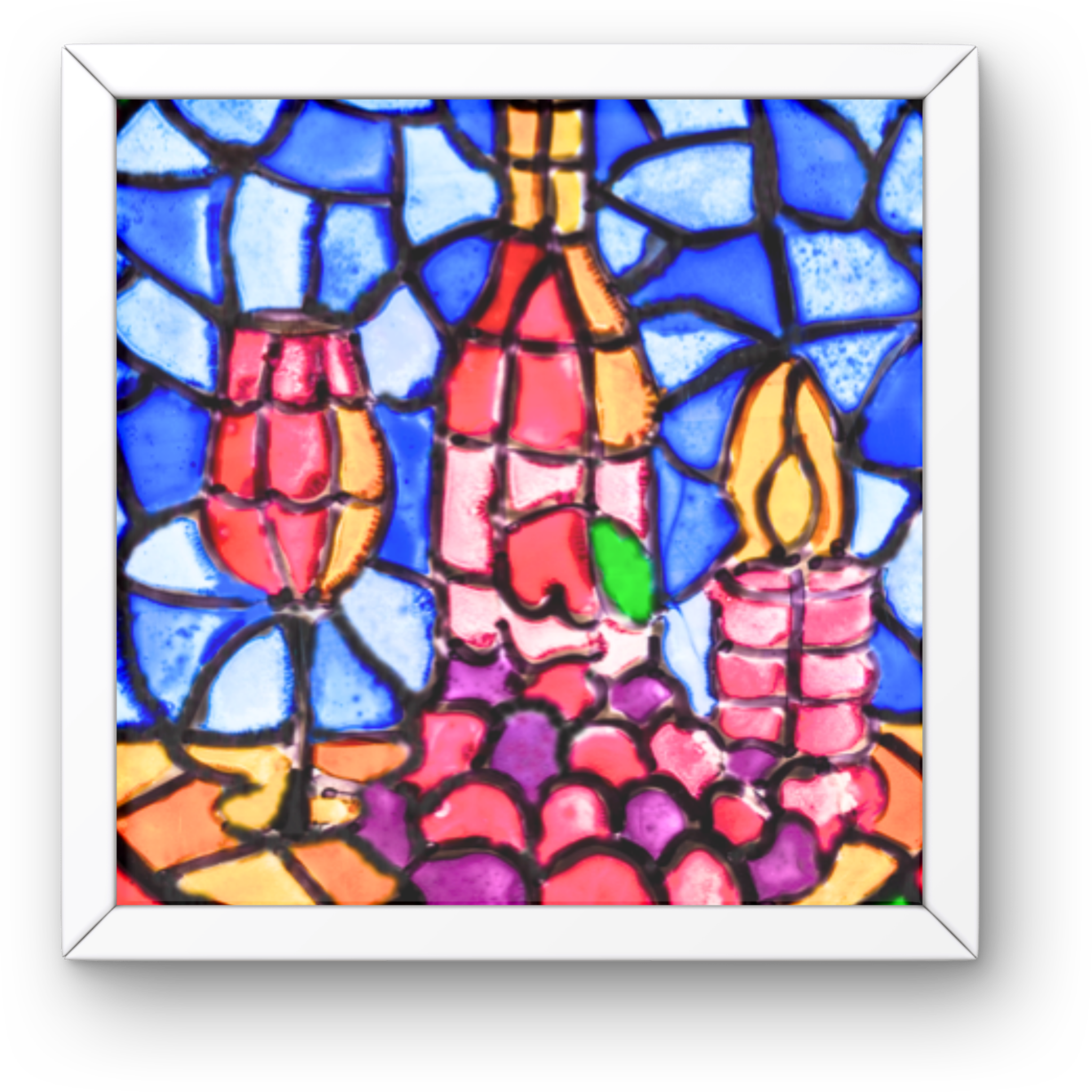 Stained Glass Wine & Candlelight Canvas Print – A3 Elegant Mosaic Wall Art